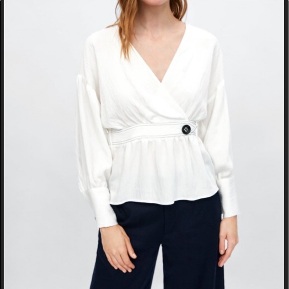 Zara Tops - Zara Blouse With Contrasting Topstitching